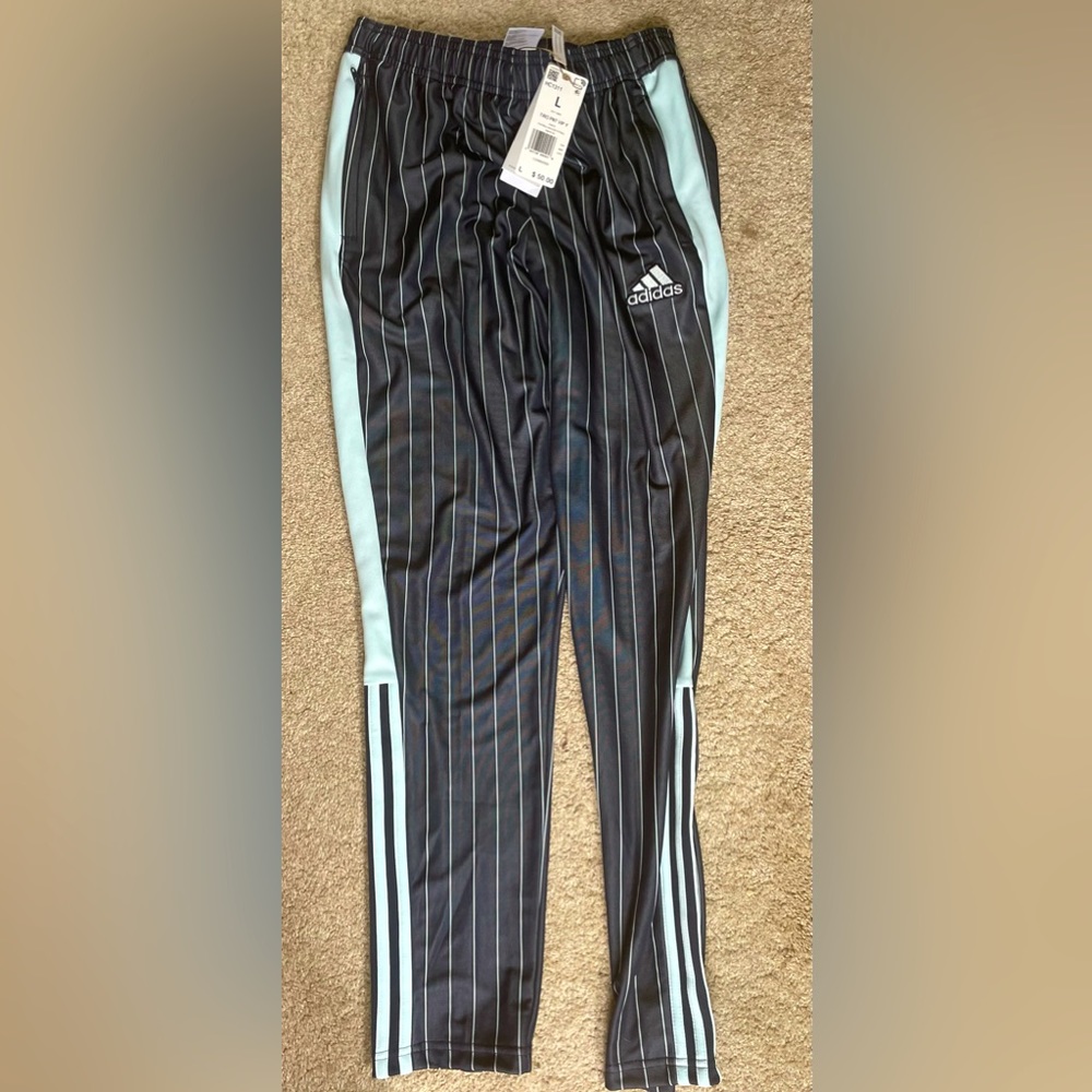 Boys Adidas navy/Light Blue Stripes Pants Large Youth